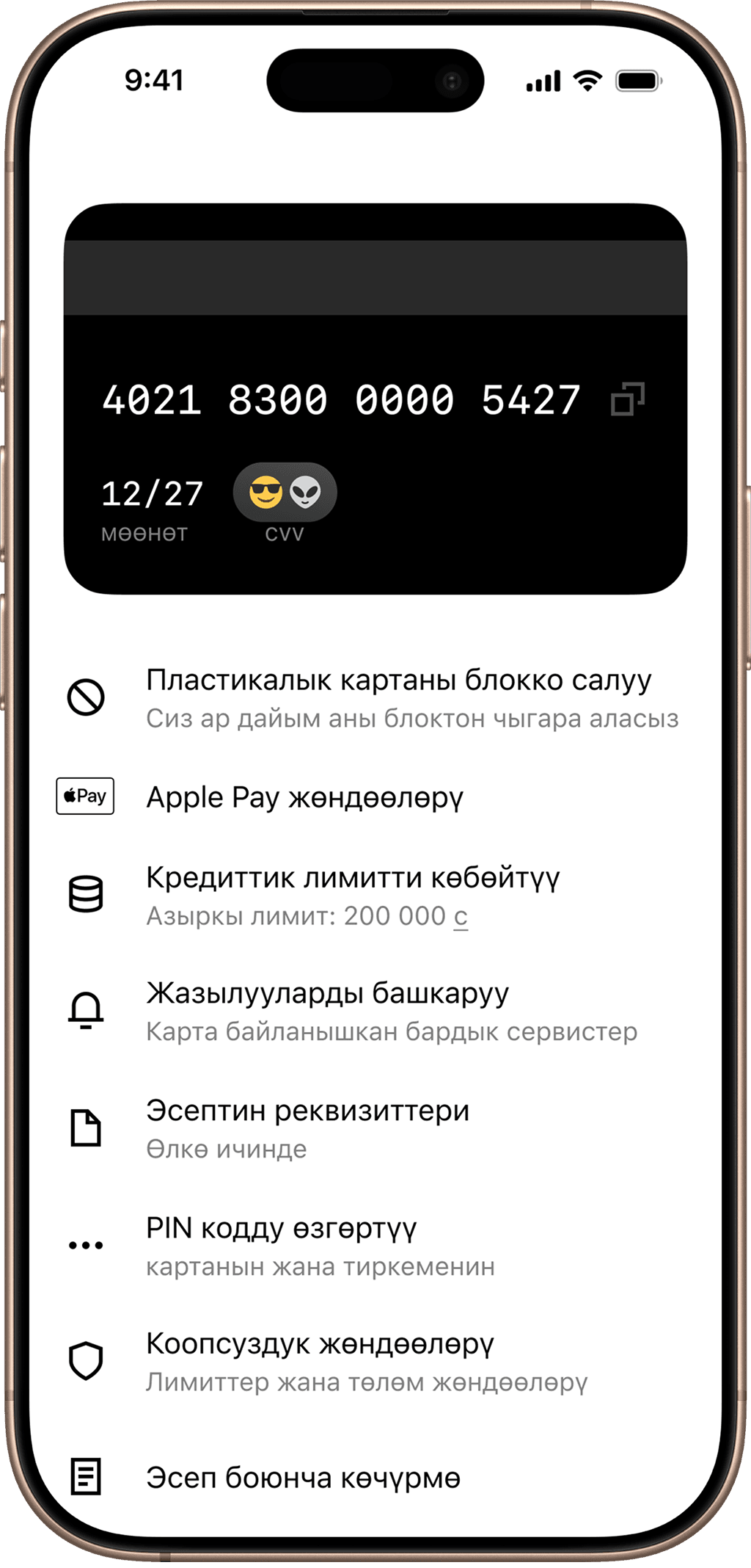 Картаңыздын жөндөөлөрүнө өтүңүз